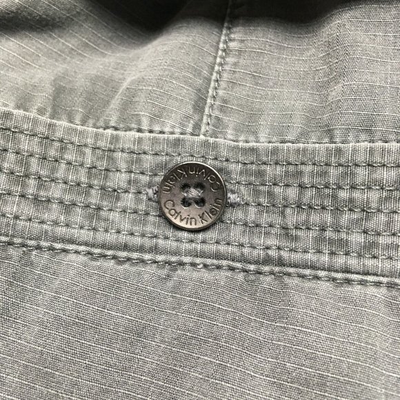 Calvin Klein Men Shorts 34 Belted Gray Flat Front Pockets Ripstop Cotton CK Logo - Picture 9 of 11